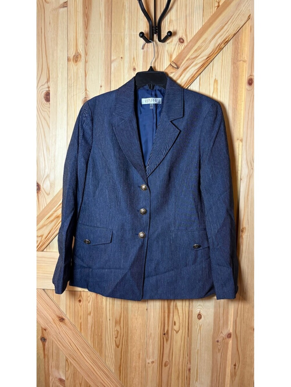 Kasper Women's Navy Blue Blazer Size 12 with Gold Buttons
